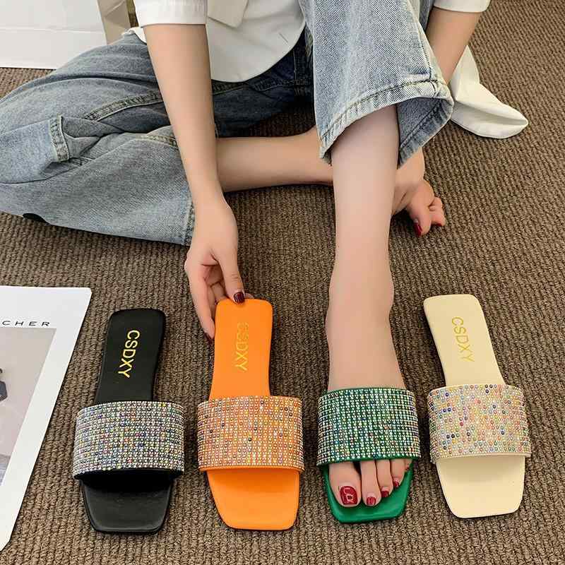 サンダル レディース 大きいサイズ ビジュー フラット スクエアトゥ 韓国 ファッション スリッパ ルームシューズ 普段使い かわいい おしゃれ