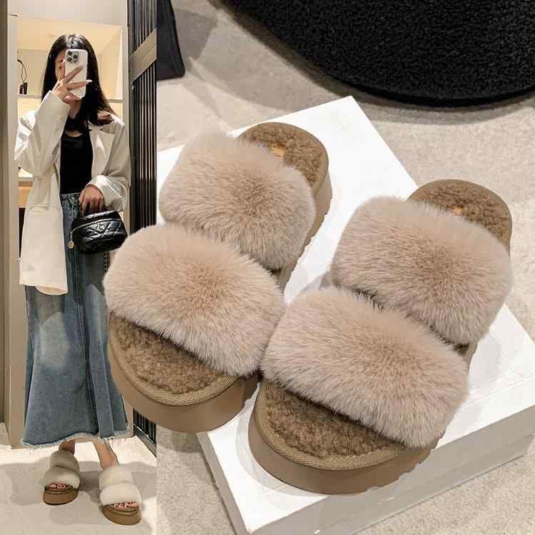 靴 レディース 秋冬 ファー サンダル 厚底 フラット スリッパ ルームシューズ 無地 普段使い 部屋着 カジュアル