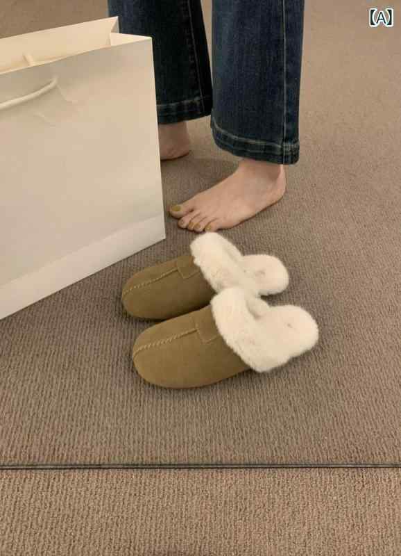 スリッパ レディース 秋冬 フラット ぺたんこ サンダル モカシン ブロッグシューズ ルームシューズ 外履き つっかけ 防寒 あったか 裏起毛 森ガール レトロ 磨り 砂 皮