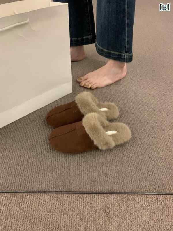 スリッパ レディース 秋冬 フラット ぺたんこ サンダル モカシン ブロッグシューズ ルームシューズ 外履き つっかけ 防寒 あったか 裏起毛 森ガール レトロ 磨り 砂 皮