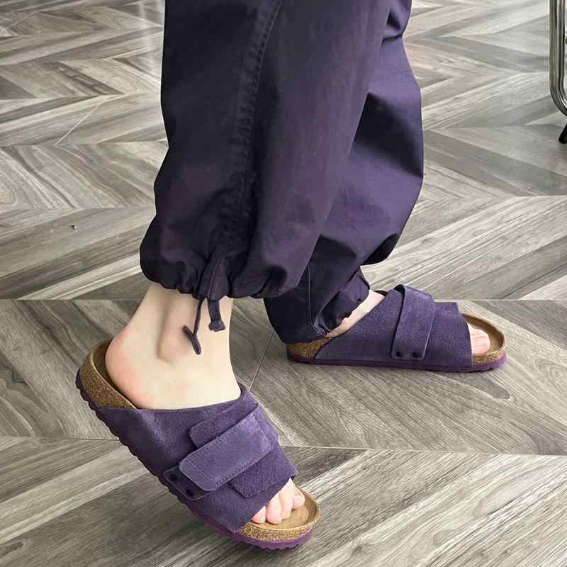 サンダル レディース パープル 紫 マジックテープ レトロ スリッパ ビーチサンダル 疲れない 履きやすい 普段使い 外履き つっかけ
