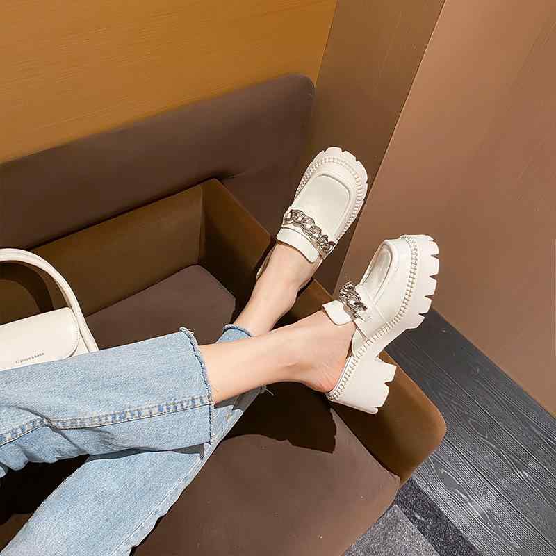 サンダル レディース 厚底 チャンキーヒール ミュール スリッパ チェーン バッグヘッド 外履き 美脚 脚..