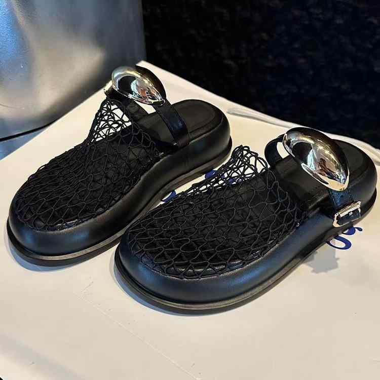 サンダル レディース 春夏 法式 レトロ メッシュ 編み込み スリッパ ローヒール フラット ぺたんこ ラウンドトゥ 涼しい 蒸れにくい 歩きやすい 普段使い 外履き