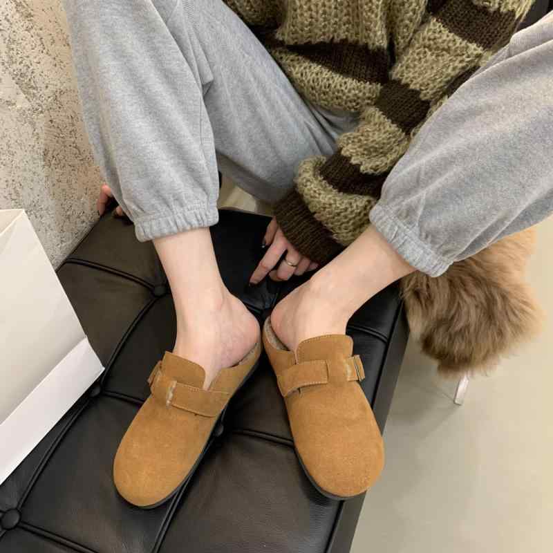 サンダル レディース 外履き 春 真 軟 レザー ボストン サンダル 女性用 レトロ ぺたんこ 靴 ミュール ローヒール 歩きやすい 痛くなりにくい 滑り止め 普段使い おしゃれ かわいい