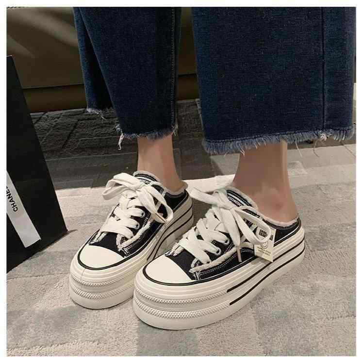 スリッパ レディース 厚底 スニーカー サンダル 無地 キャンバス地 2way クッション性 歩きやすい 疲れにくい 普段使い デイリー 春夏