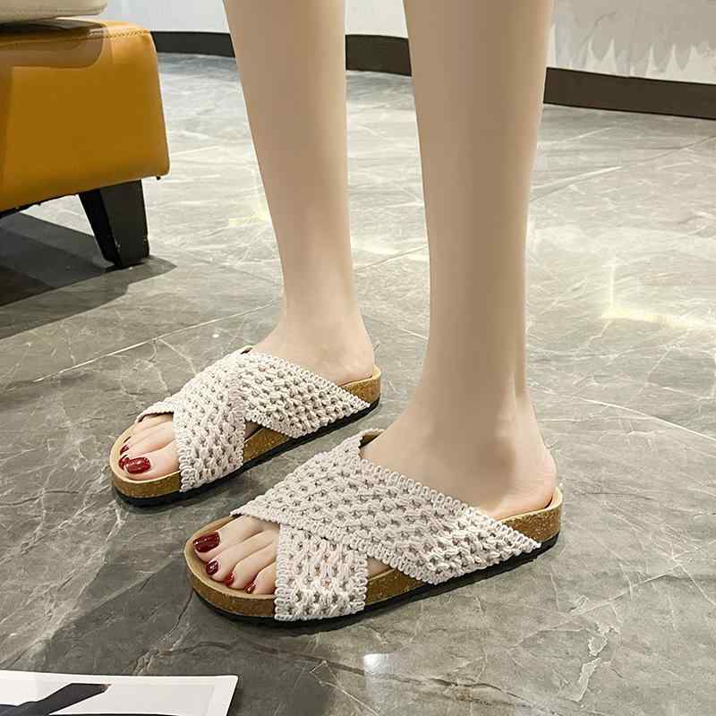 サンダル レディース 厚底 ニット アッパー 通気性 レトロ クロスベルト スリッパ 普段使い リゾート
