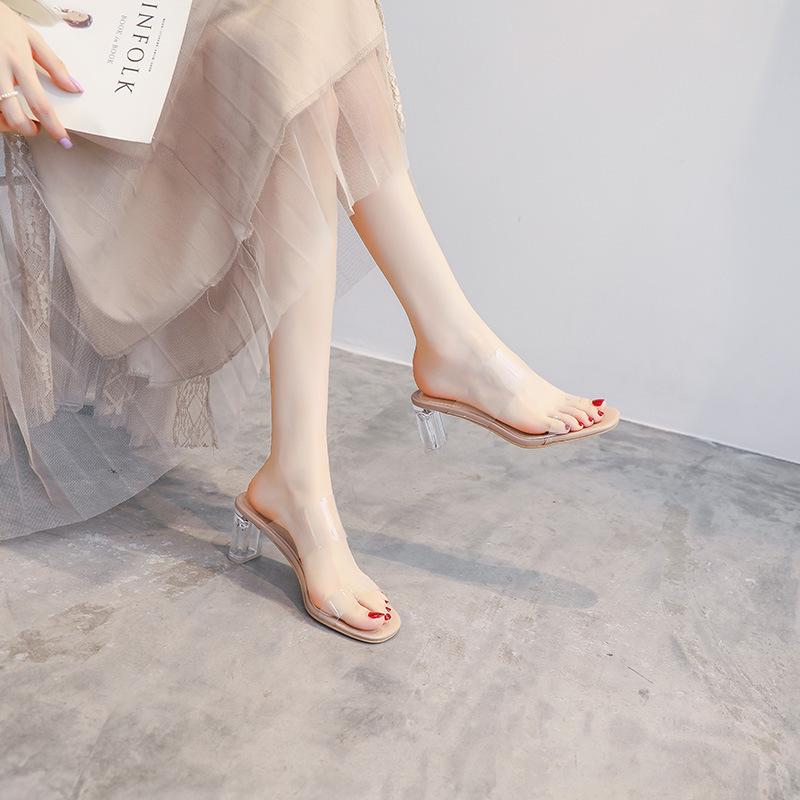 サンダル レディース 超ハイヒール 夏 ミュール ファッション クリスタル チャンキーヒール シューズ ..