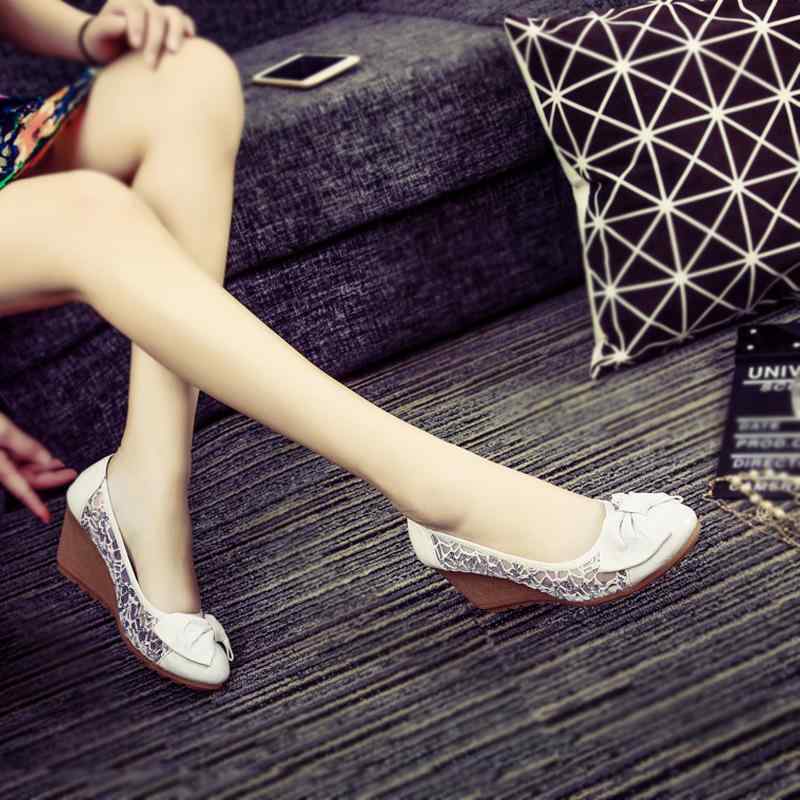 パンプス レディース 婦人靴 真皮 本革 レース メッシュ チュール リボン バタフライ 蝶 坡跟 ウェッジソール ハイヒール 歩きやすい 痛くない 快適 お母さん ママ 普段使い デート2