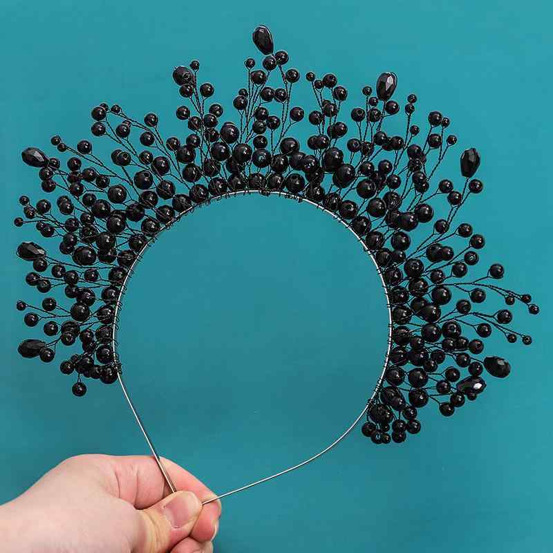 ヘアバンド レディース 高め パール 洗顔 ヘアアクセサリー 黒 水晶 パーティー 結婚式 ブライダル 髪飾り かわいい おしゃれ2