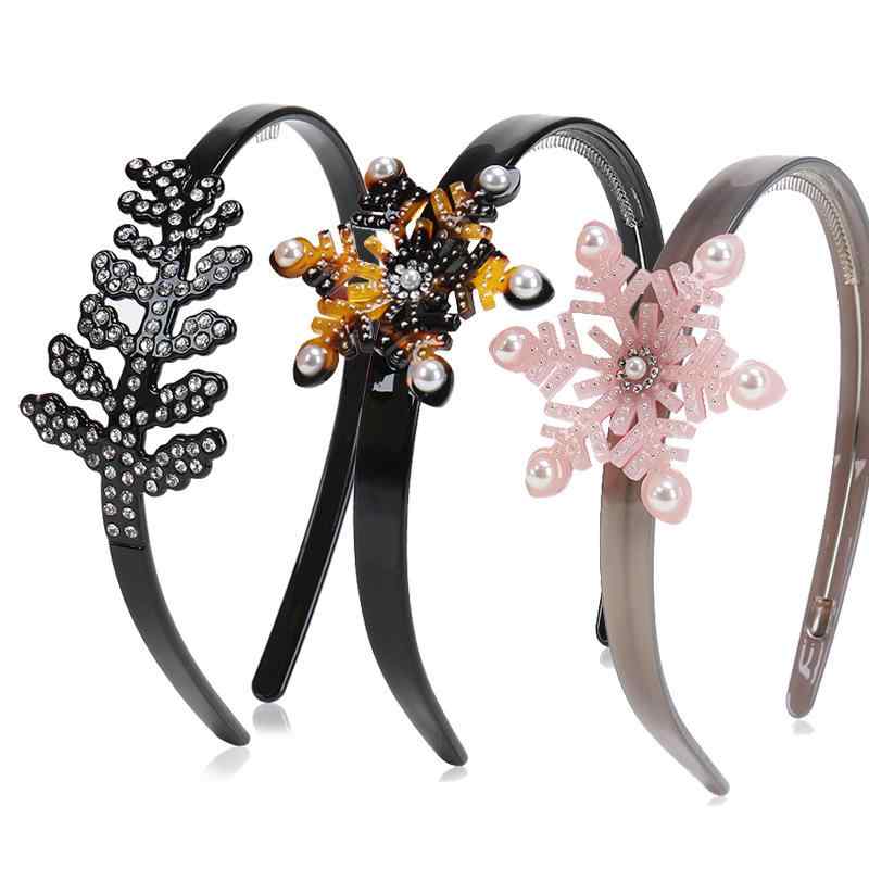 ヘアバンド レディース スウィート リーフ 雪の結晶 酢酸 ヘアフープ キラキラ 镶钻 パール ヘアアクセ..