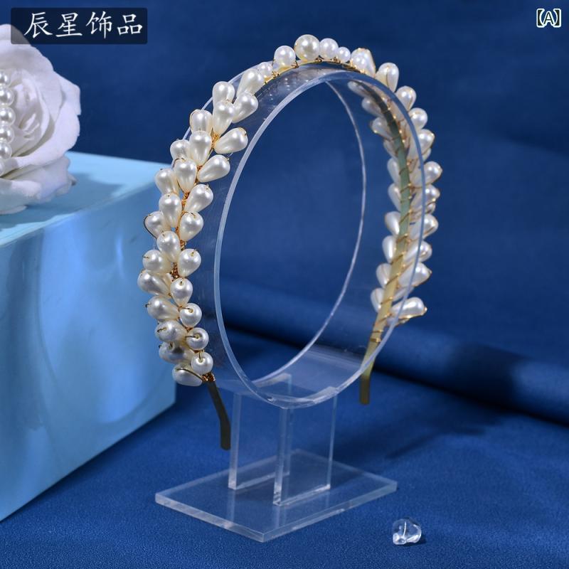 ヘアアクセサリー レディース ウェディング ブライダル 軽奢 パール 手作り 編み込み カチューシャ パーティー エレガント 上品