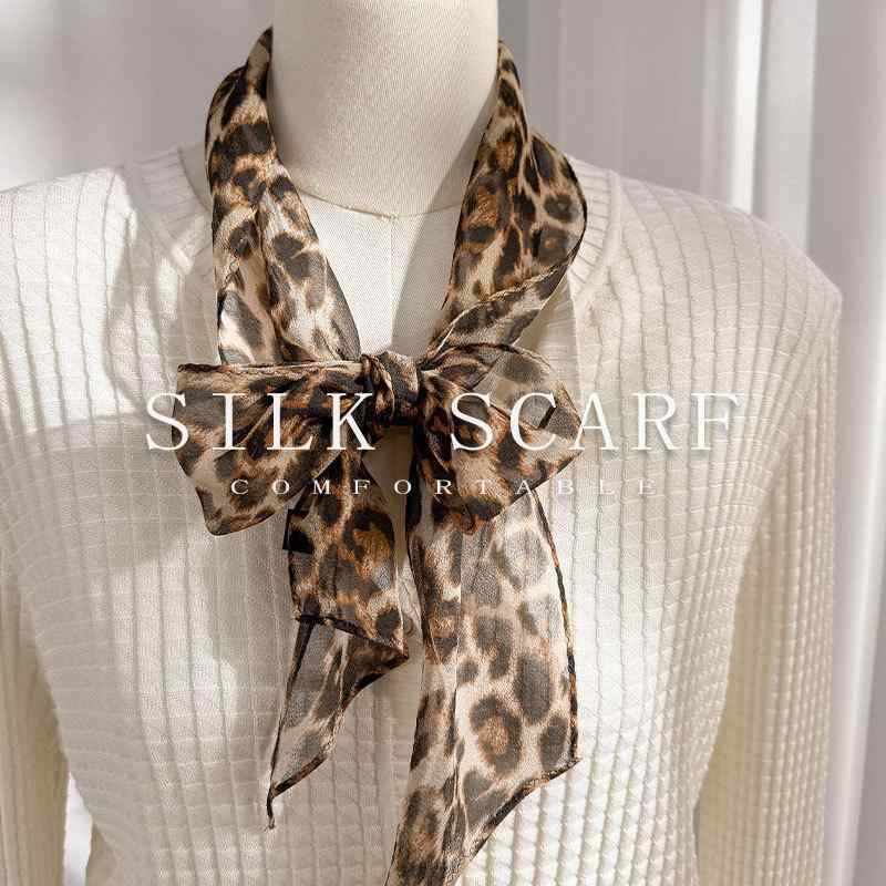 スカーフ レディース 春夏 絹 ヒョウ柄 レオパード ヘアバンド 髪飾り ストール Contact冷感 接触冷感 紫外線対策 UV対策 首巻き 日焼け対策 冷房...