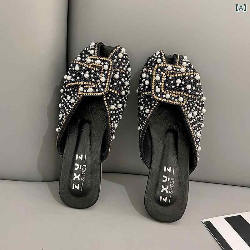 サンダル レディース スリッパ かわいい フラット 滑り止め 歩きやすい 履きやすい パール 普段使い 外履き