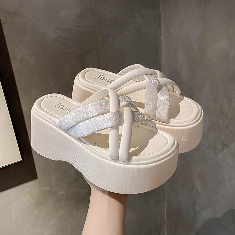 サンダル レディース 厚底 クロスベルト スタイル アップ 高め ヒール 国風 新中式 春秋