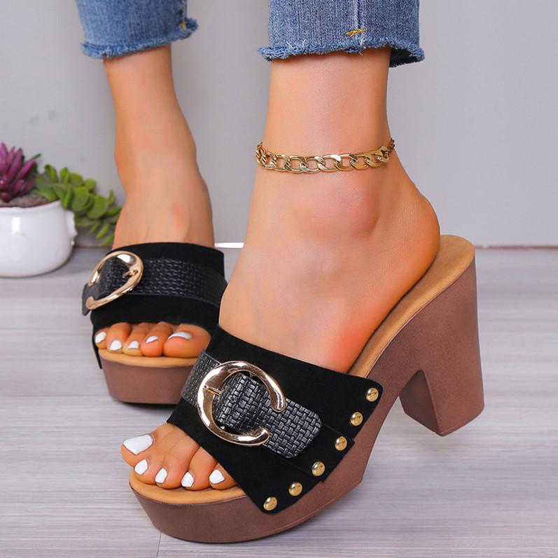 サンダル レディース 厚底サンダル ハイヒール 快適 履きやすい スリッパ サンダル 鋲付き 普段使い パーティー 春夏