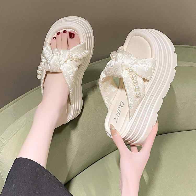 サンダル レディース 厚底 小柄 蝶結び パール サンダル 軽量 普段使い かわいい