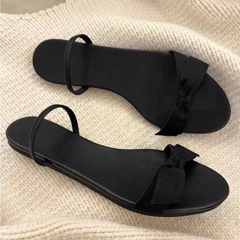 サンダル レディース フラット 黒 ブラック ぺたんこ 歩きやすい ストラップ 2way かわいい 蝶々 普段使い おしゃれ