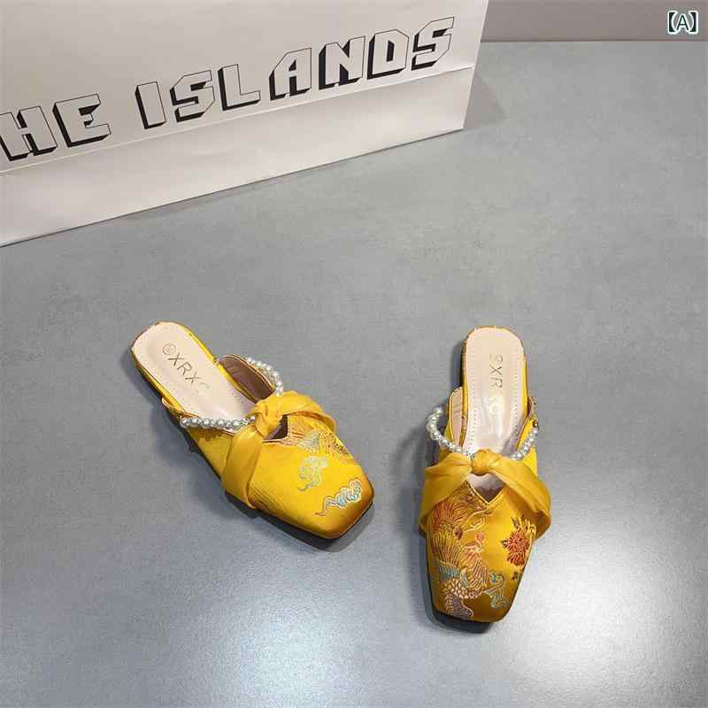 サンダル レディース 婦人靴 ミュール ビーズ ラインストーン フラットヒール 歩きやすい 履きやすい エスニック スリッパ 普段使い 外履き