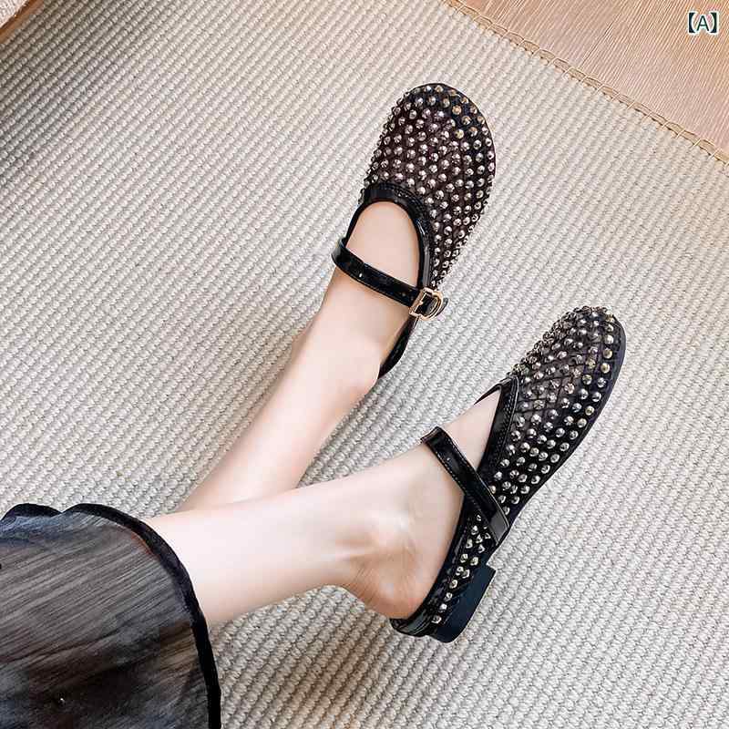 サンダル レディース 包頭 スリッパ 涼しい メッシュ 通気性 キラキラ ジルコニア パール フラット ローヒール 歩きやすい 普段使い かわいい
