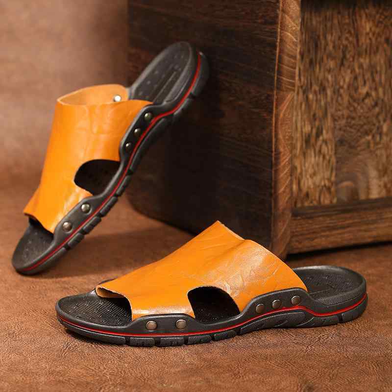 サンダル 男性用 大きいサイズ 牛革 つっかけ 室内履き 室外履き オープントゥ 柔らかい 普段使い リラックス カジュアル