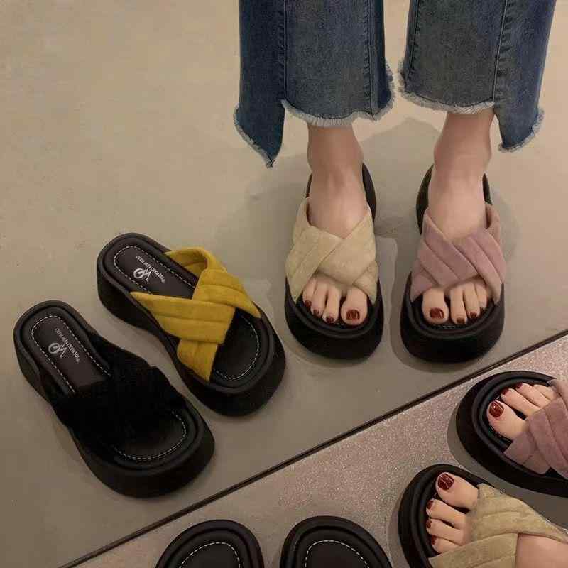 サンダル レディース 厚底 豪華感 普段使い クロス スリッパ 女性 靴 シューズ 電気メッキ加工