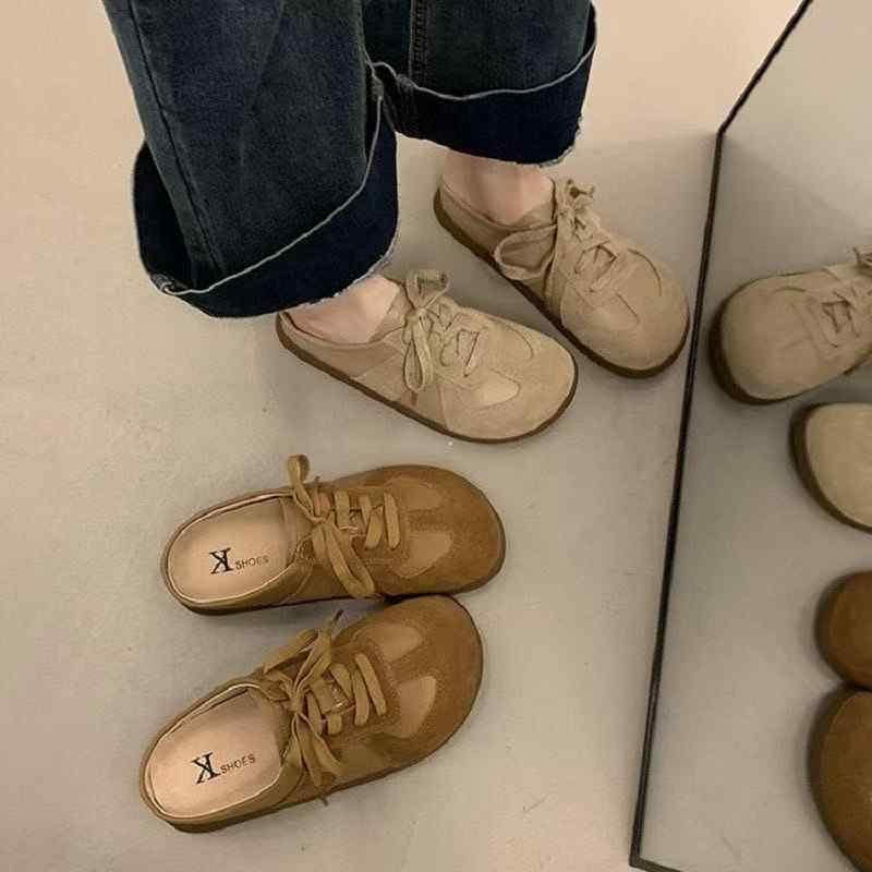 スリッパ レディース 秋冬 カジュアル 外履き レトロ ドイツ軍 厚底 ローファー 無地 スリッポン フラットシューズ