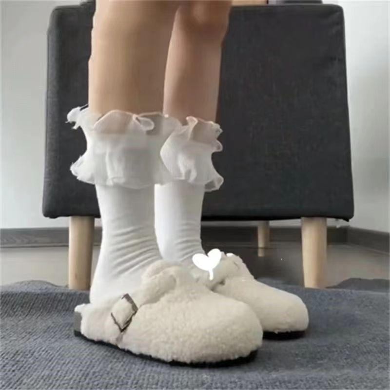 サンダル レディース 秋冬 フラット 厚底 ファー ボア ブークレー スリッパ 外履き つっかけ かわいい 歩きやすい 疲れにくい 暖かい ..