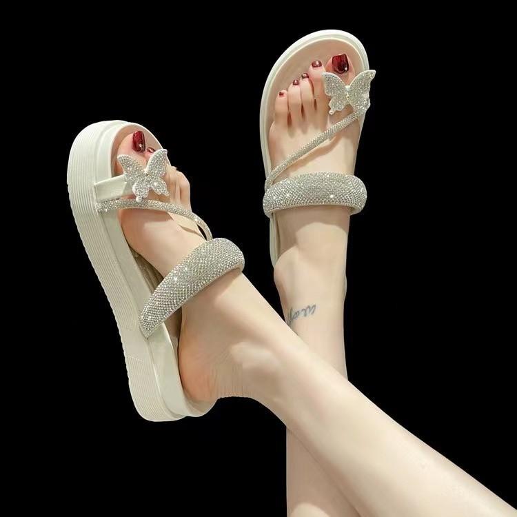 サンダル レディース 韓国 蝶 水晶 厚底 コンフォート スリッパ 耐摩耗性 シューズ かわいい 女性 靴 婦人靴