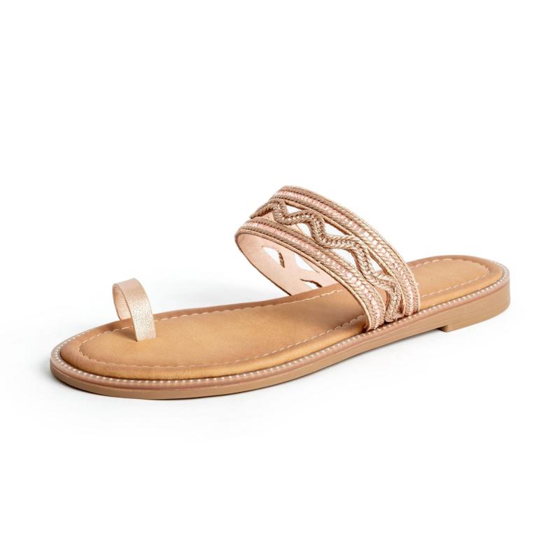 サンダル レディース 大きいサイズ 民族風 編み込み 水钻 フラットサンダル ぺたんこ 歩きやすい スリ..