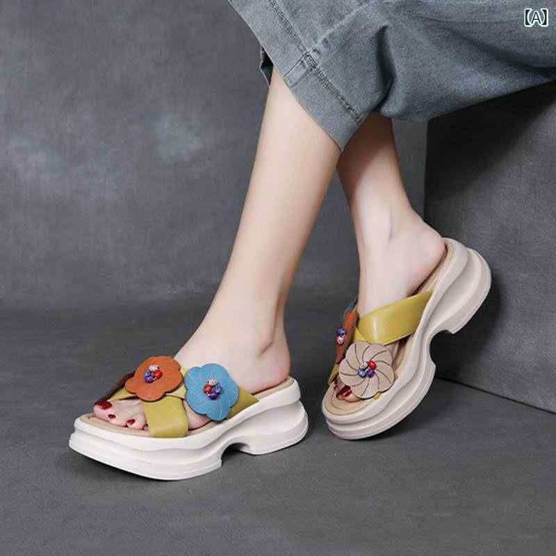 サンダル レディース 花柄 厚底 快適 履きやすい 普段使い 軽量 クッション性 ソフト底 歩きやすい 2
