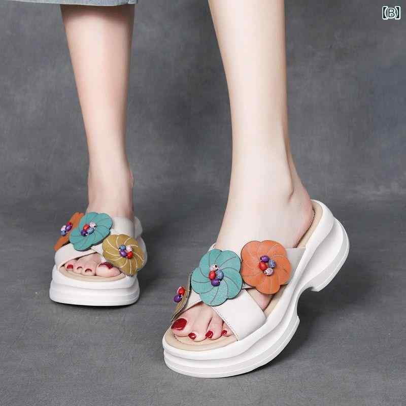サンダル レディース 花柄 厚底 快適 履きやすい 普段使い 軽量 クッション性 ソフト底 歩きやすい 3