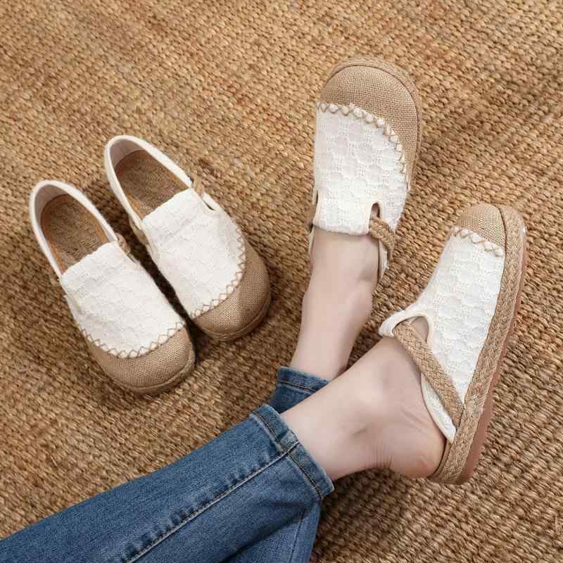 麻布シューズ レディース スリッポン ぺたんこ 亜麻 リネン 通気性 婦人靴 ローファー フラットシュー..