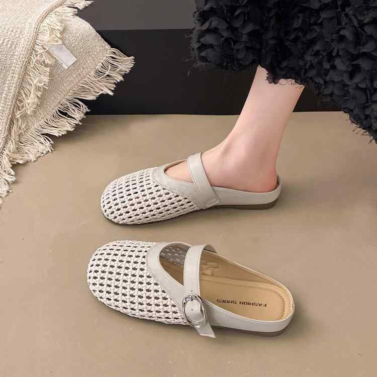 サンダル レディース フラット ぺたんこ 2way かかとなし スリッパ メッシュ ラウンドトゥ ローヒール 歩きやすい 履きやすい 痛くなり..