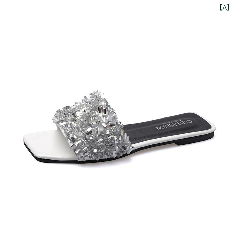 サンダル レディース 水着 ラウンドトゥ ラインストーン スパンコール 無地 韓国 フラット 外履き ビーチ 海 プール 旅行 リゾート かわいい おしゃれ 歩きやすい 春夏2