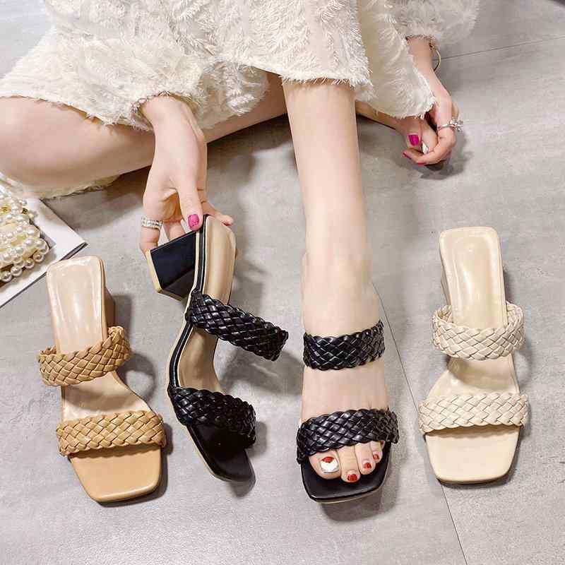 サンダル レディース ボヘミアン エスニック調 大きいサイズ 太ヒール 編み込み 春夏