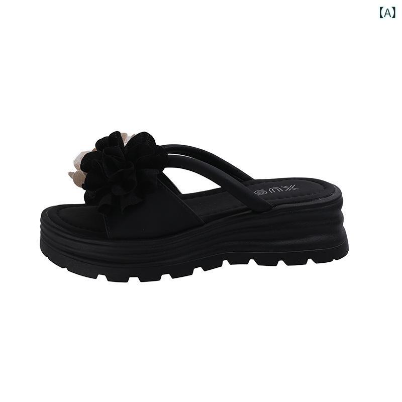 サンダル レディース 厚底 外履き フラットソール 滑り止め 4cm 身長アップ バイカラー 花柄 春夏 学生 おしゃれ かわいい