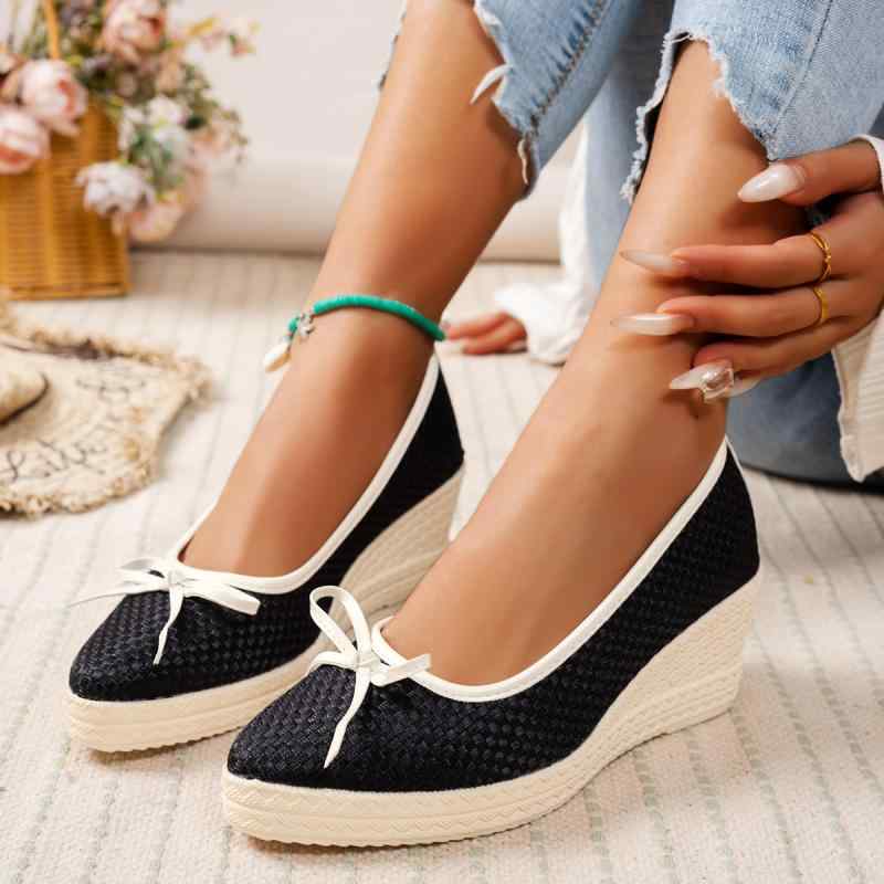 パンプス レディース 厚底 ウェッジソール 春秋 エレガント 蝶結び ポインテッドトゥ きれいめ 美脚 歩きやすい フェミニン お洒落