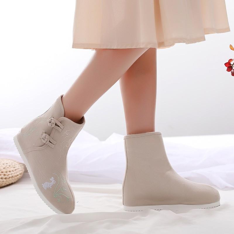 靴 レディース 婦人靴 ショートブーツ チャイナ風 刺繍 花柄 ウェッジソール 歩きやすい 民族衣装 普段使い