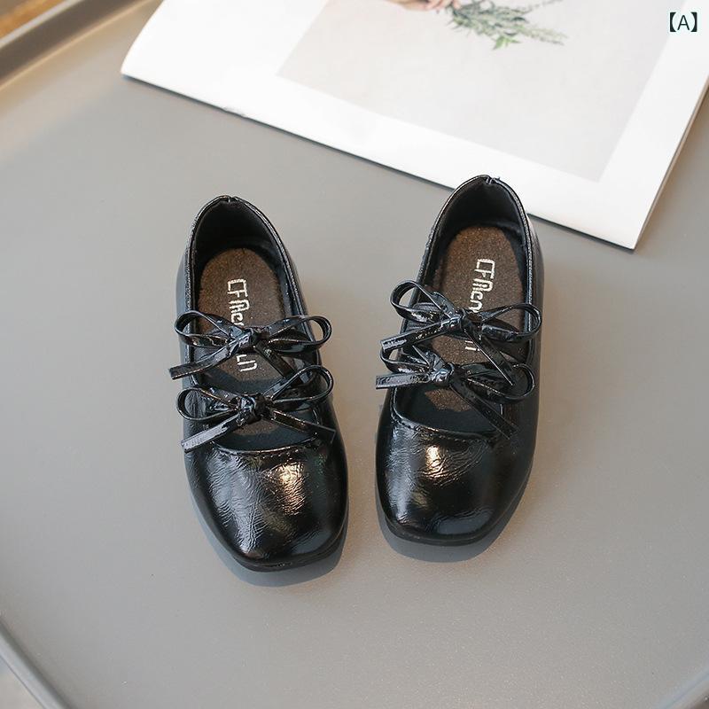 靴 キッズ 女の子 スウィート バタフライ プリンセス シューズ 韓国 气质 シャイニー レザー 子供靴 ガ..