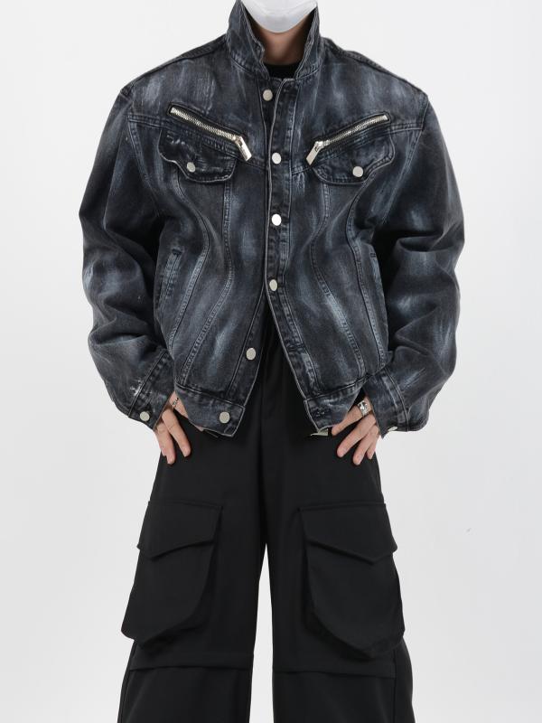 ジャケット 男性用 Gジャン デニム ウォッシュ加工 ドロップショルダー オーバーサイズ ゆったり 春秋 高見え・製品カテゴリ: ジャケット・スタイル: ヒップホップ・襟のタイプ: 襟付き・フィット: ゆったり・前立て: シングルブレスト・...