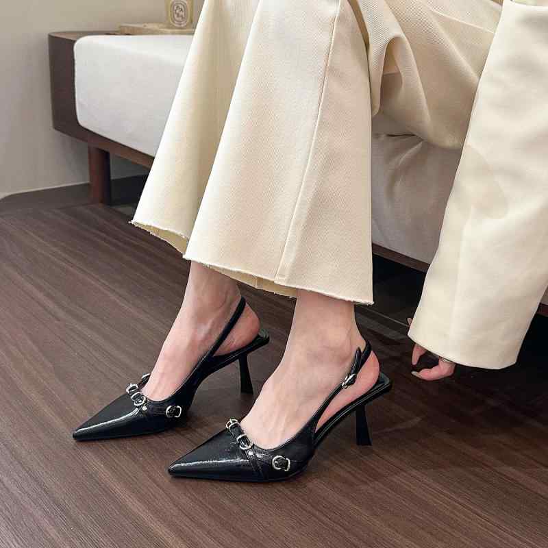 ハイヒール レディース ポインテッドトゥ エナメル調 サンダル ストラップ ピンヒール パーティー キャバ嬢 エレガント