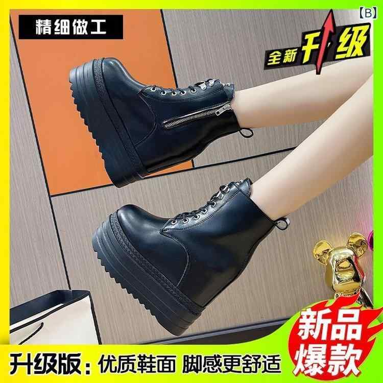 靴 レディース 大きいサイズ 秋冬 ショートブーツ 厚底 レースアップ ラウンドトゥ カジュアル 普段使い 3