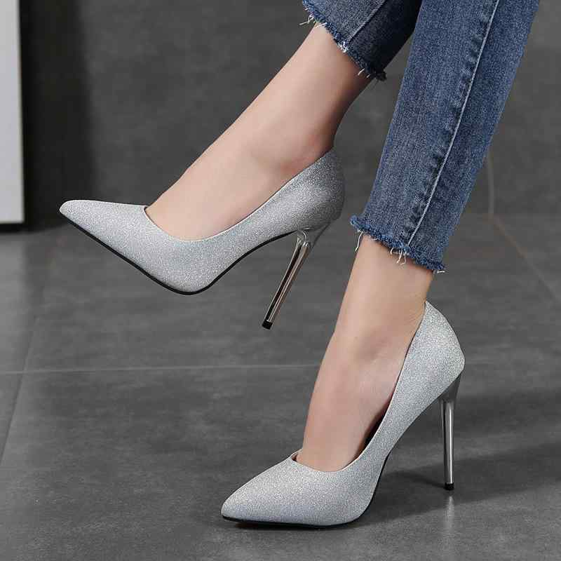 靴 レディース 大きいサイズ パンプス ハイヒール ポインテッドトゥ スパンコール キラキラ 韓国風 細ヒール セットバックヒール パーティー イベント