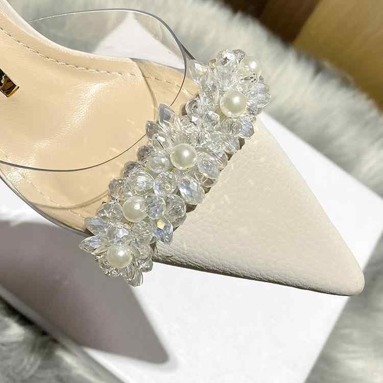 サンダル レディース 春夏 透明 ポインテッドトゥ ピンヒール ハイヒール 細ヒール 白 ホワイト かわいい 美脚効果 パーティー 二次会 お呼ばれ デート