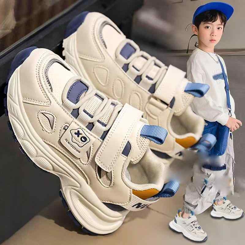Rakuten - 靴 キッズ スニーカー 子供靴 男の子 皮革 メッシュ スポーツ 運動靴 韓国 ダッドスニーカー 柔らかい靴底 通学 普段使い