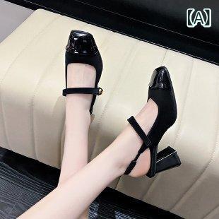 サンダル レディース マリージェーンシューズ スクエアトゥ チャンキーヒール 包頭サンダル ミュール 法式 复古 かわいい おしゃれ デート 普段使い