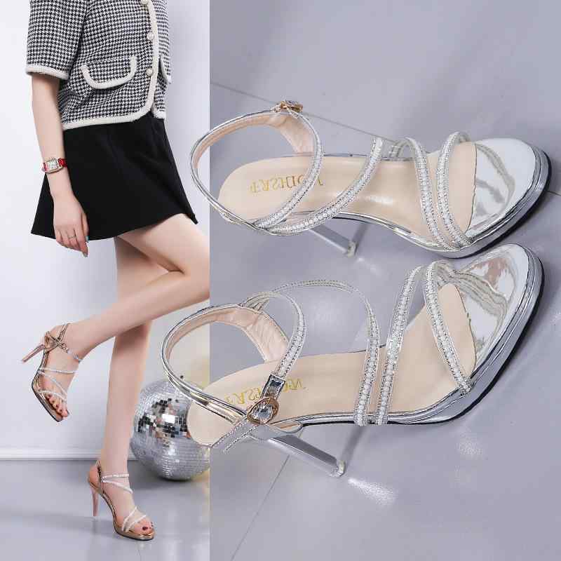 サンダル レディース サンダル 厚底 প্ল্যাটফর্ম 高ヒール ラインストーン ストラップ 防水 滑り止め カジュアル2