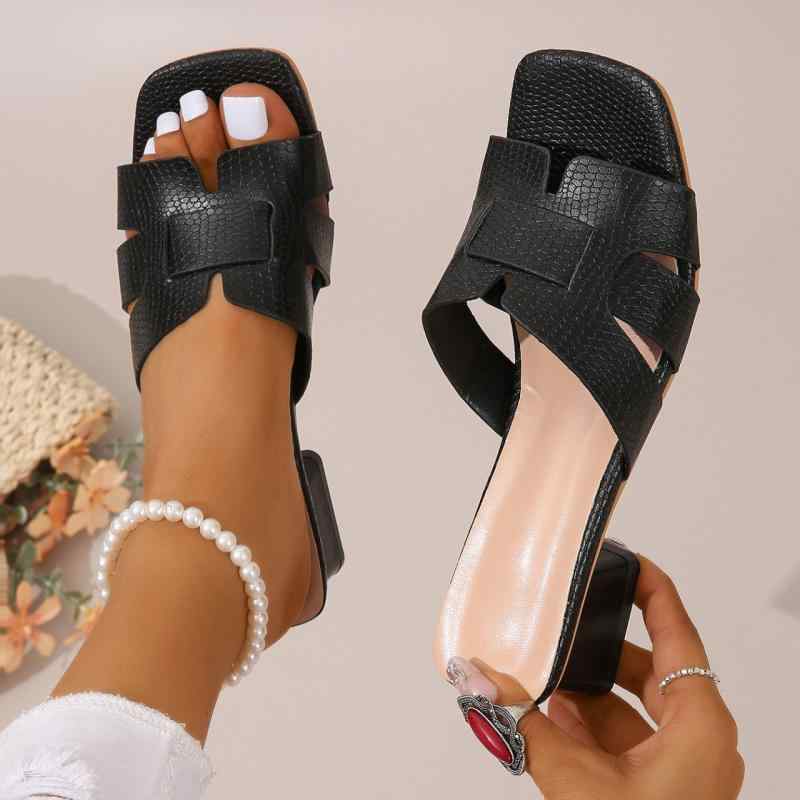 サンダル レディース 粗めヒール オープントゥ スリッパ ミュール 普段使い お洒落 かわいい 歩きやすい 婦人靴