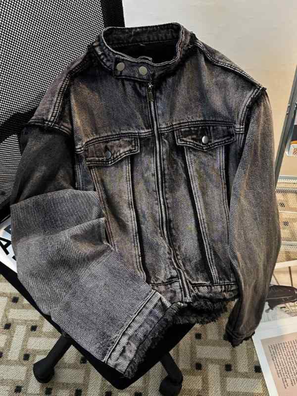 Jacket - デニムジャケット 男性用 Gジャン ウォッシュ加工 レトロスタイル 短丈 パッド入り デニム 綿 秋冬