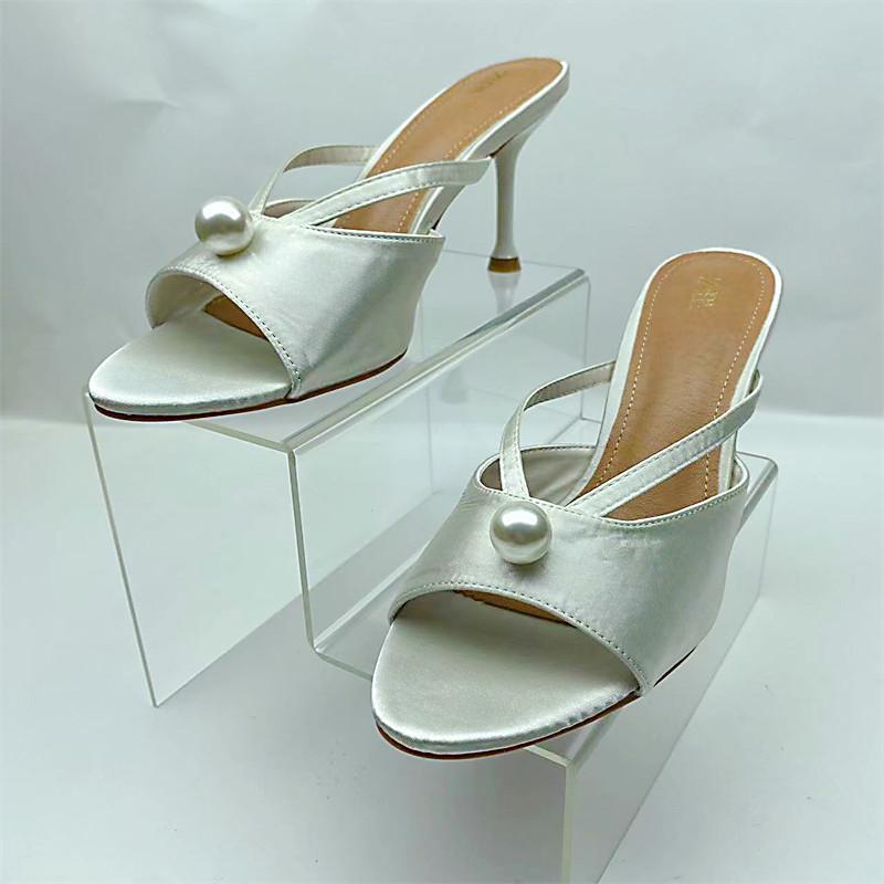 サンダル レディース ハイヒール 人工真珠飾り ピンヒール ラウンドトゥ スリッパ 春夏 エレガント か..